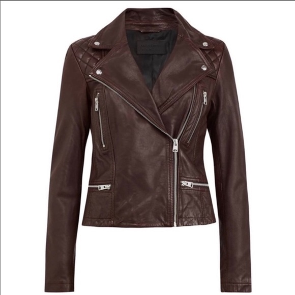 All Saints Catch Biker Leather Jacket in Oxblood Red, Women’s size 2